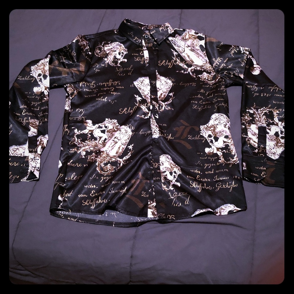 Mens Long Sleeve Shiny Silk Like Satin shirt M